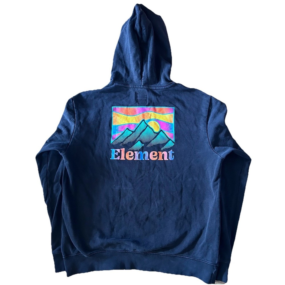 Element Navy Blue Hoodie with Multicolor Mountain Graphic